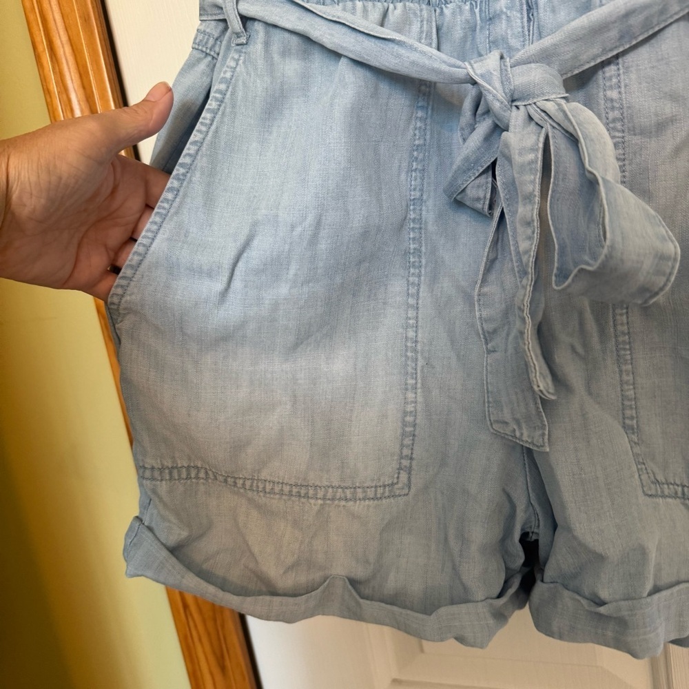 CLOTH & STONE Rolled Hem Utility Chambray Romper, Soft Tencel, Size Small - Picture 4 of 9